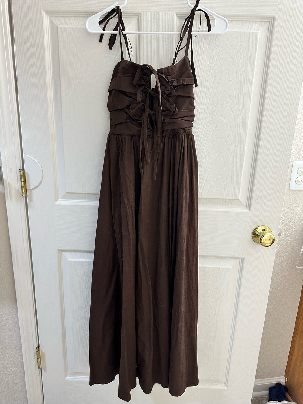 Wayf Brown Ties Empire Waist Maxi Dress